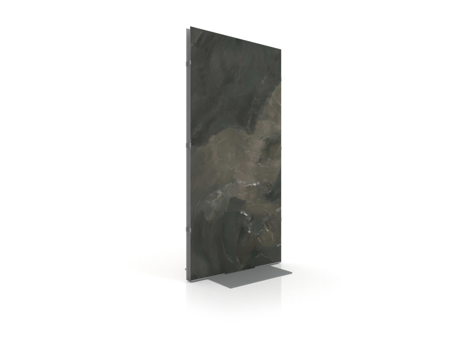 Expositor para piezas de cerámica Totem Outdoor 3000x1500 plata lateral