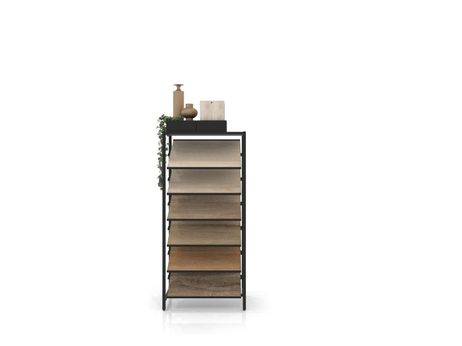 Estantería para exponer madera Tray negro frontal