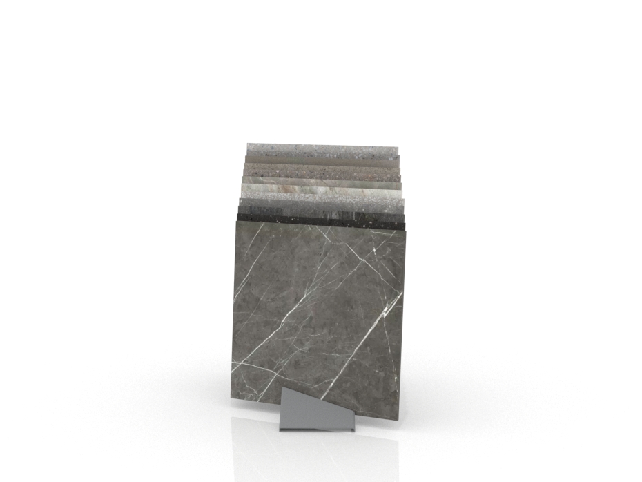 tile display stand Tronchetto Ferro inclinado silver open
