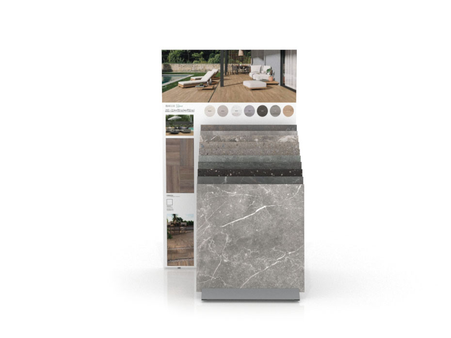  Expositor de azulejos para el exterior Tronchetto Outdoor 60x60 plata panel frontal