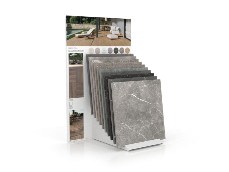Expositor de azulejos para el exterior Tronchetto Outdoor 75x75 blanco panel lateral
