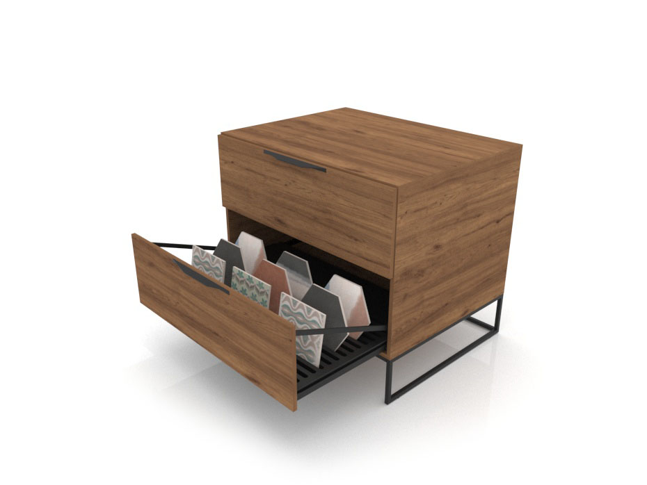 Mueble expositor de azulejos UP 2 Closed 101 Madera Old Oak Negro Abierto