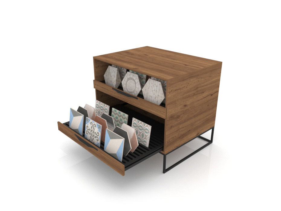 Mueble expositor de azulejos UP 2 Open 101 Madera Old Oak Negro Abierto