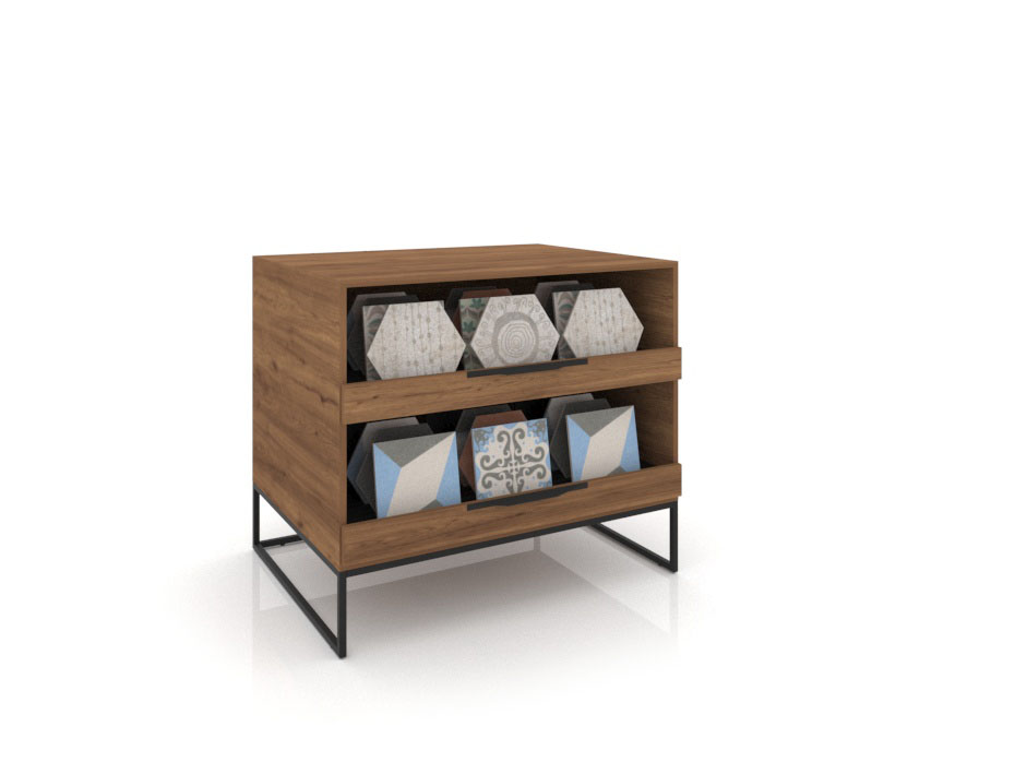 Mueble expositor de azulejos UP 2 Open 101 Madera Old Oak Negro Cerrado