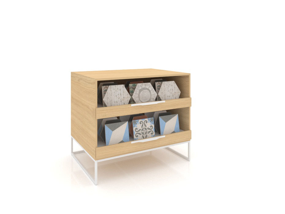 Mueble expositor de azulejos UP 2 Open 101 Madera Vicenza Blanco Cerrado