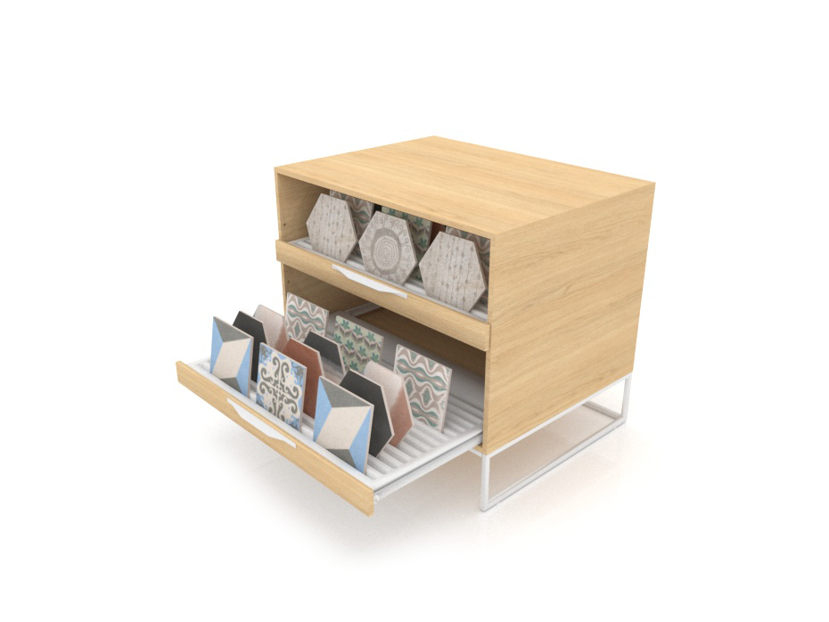 Mueble expositor de azulejos UP 2 Open 101 Madera Vicenza Blanco Abierto