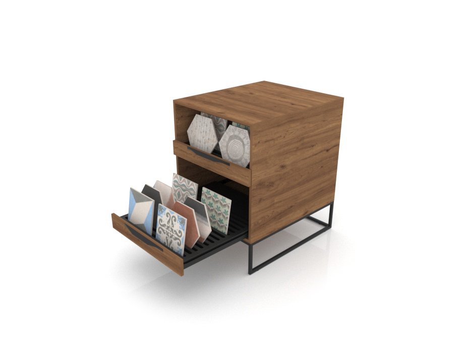 Mueble expositor de azulejos UP 2 Open Madera Old Oak Negro Abierto