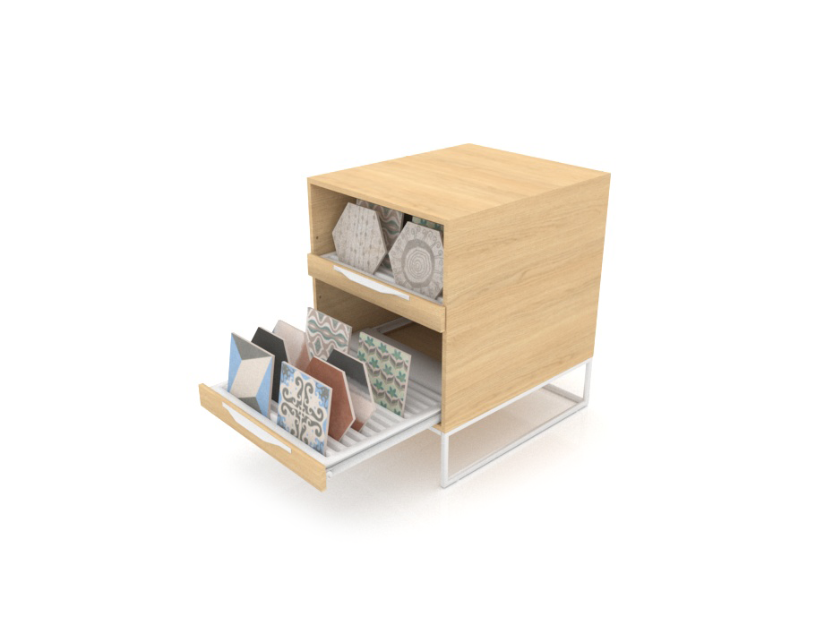 Mueble expositor de azulejos UP 2 Open 61 Madera Vicenza Blanco Abierto