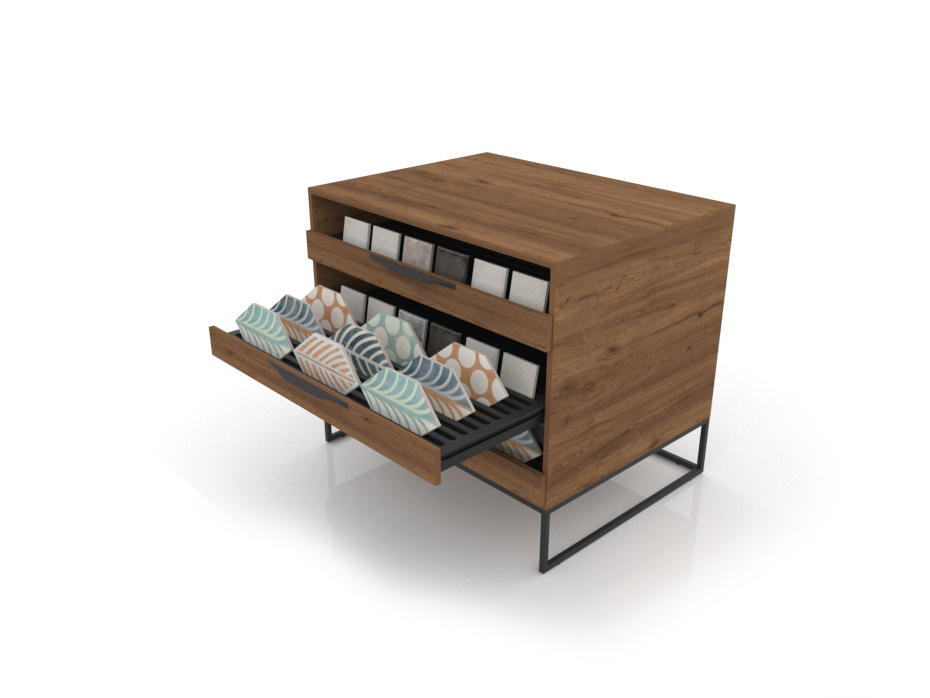  Expositor de azulejos tipo cajonera UP 3 Open 101 Madera Old Oak Negro Abierto