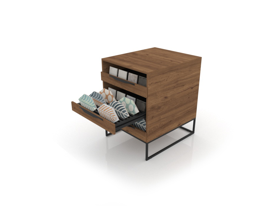 Expositor de azulejos tipo cajonera UP 3 Open 60 Madera Old Oak Negro