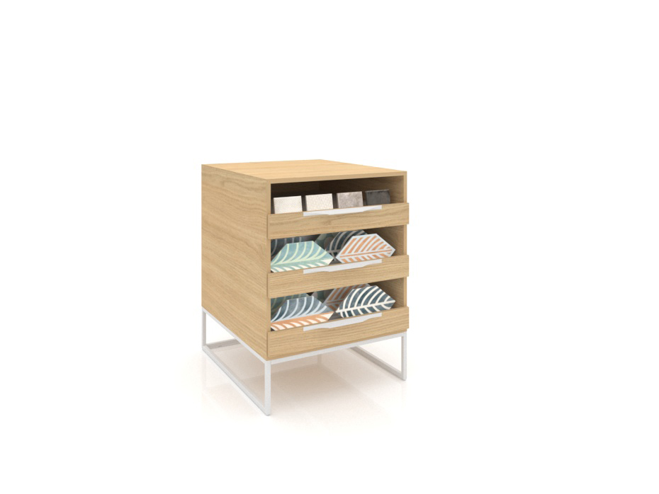 Expositor de azulejos tipo cajonera UP 3 Open 61 Madera Vicenza Blanco Cerrado