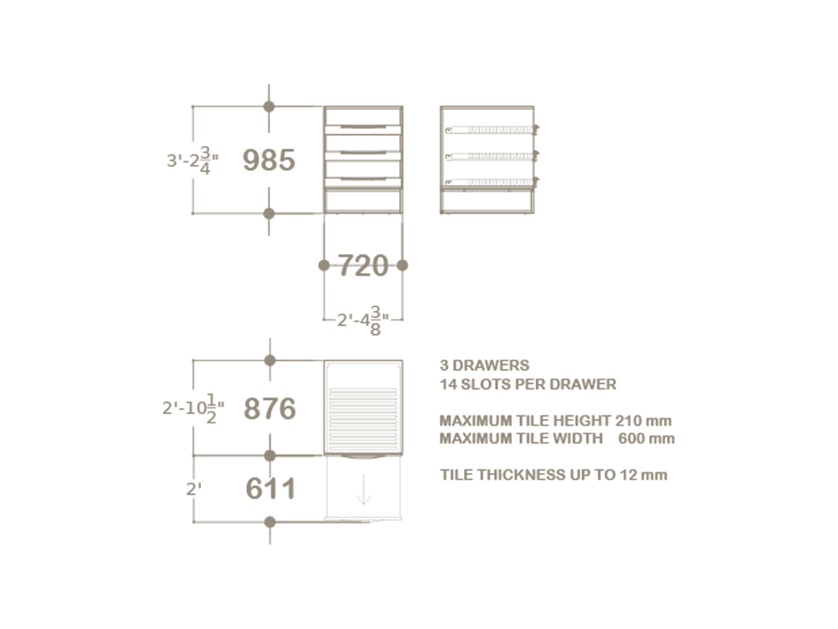 Expositor de azulejos tipo cajonera UP 3 Open 60 Plano