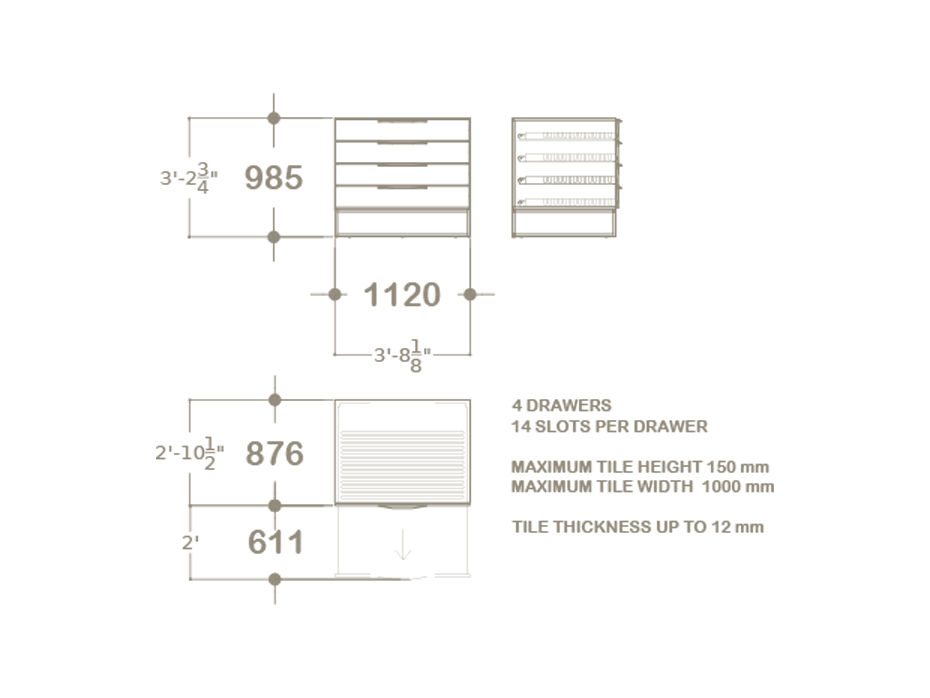 Mueble expositor azulejos tipo cajonera UP4 Closed 101 plano