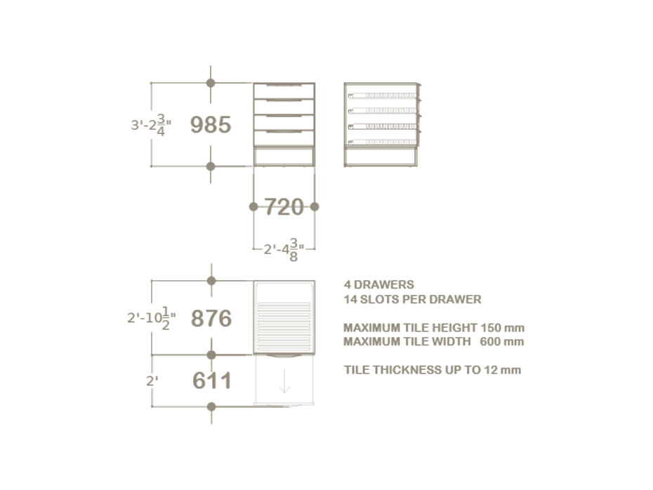 Mueble expositor azulejos tipo cajonera UP4 Closed 61 plano