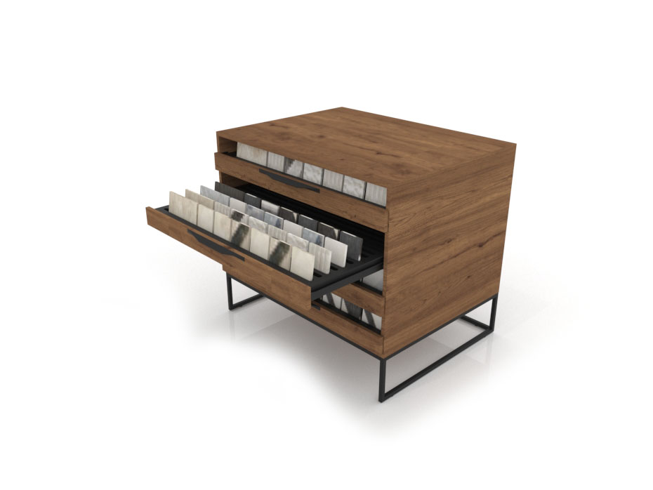 Mueble expositor tipo cajonera UP 4 Open 101 Madera Old Oak Negro abierto