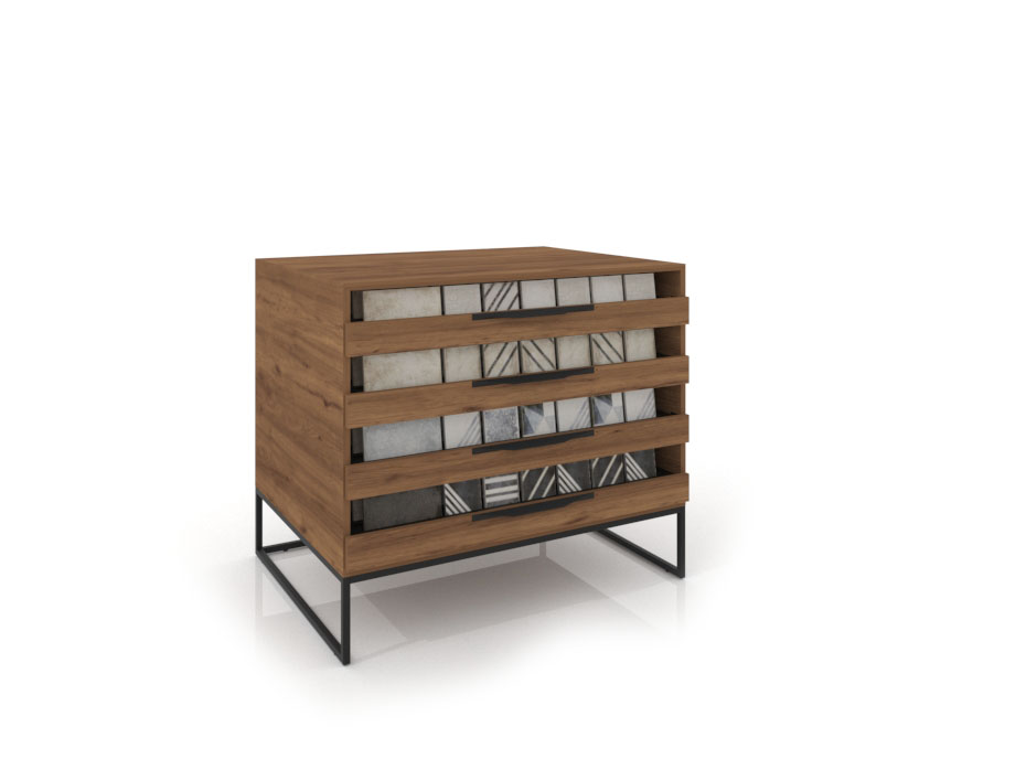 Mueble expositor tipo cajonera UP 4 Open 101 Madera Old Oak Negro cerrado