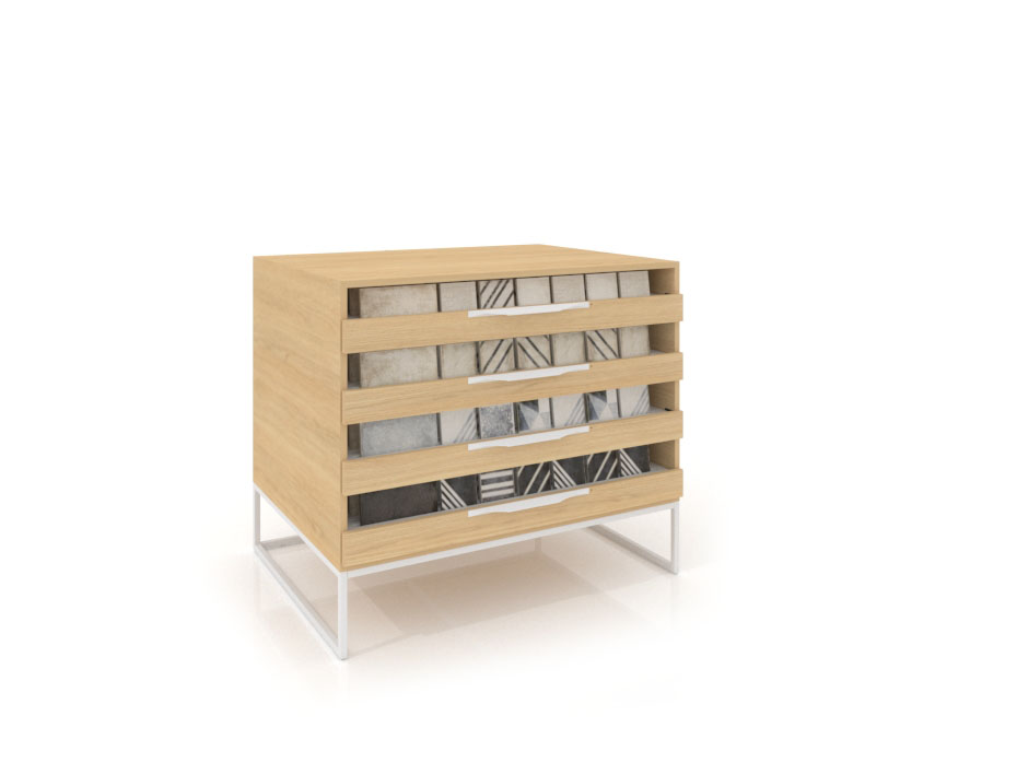 Mueble expositor tipo cajonera UP 4 Open 101 Madera Vicenza Blanco Cerrado
