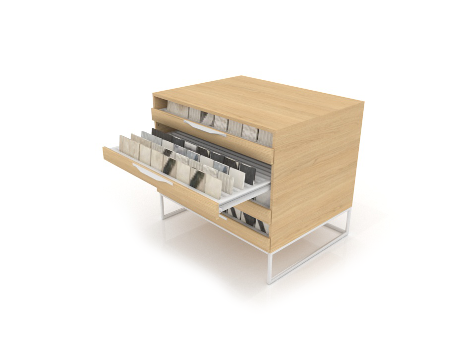 Mueble expositor tipo cajonera UP 4 Open 101 Madera Vicenza Blanco Abierto