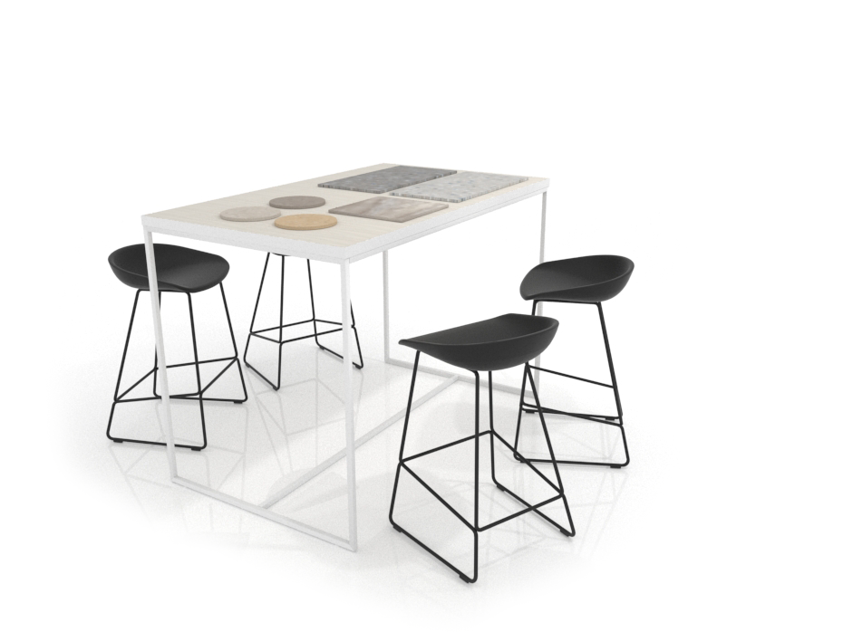 Mesa para exponer azulejos UP! blanco lateral