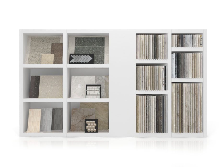 Muebles expositores de azulejos Composición 153 frontal blanco