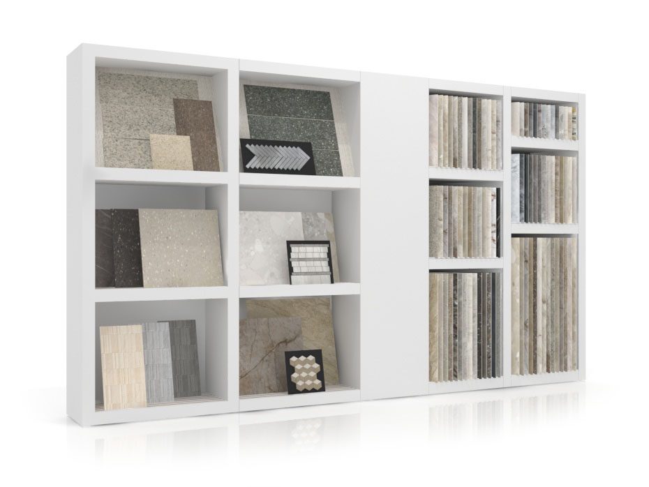 Muebles expositores de azulejos Composición 153 lateral blanco